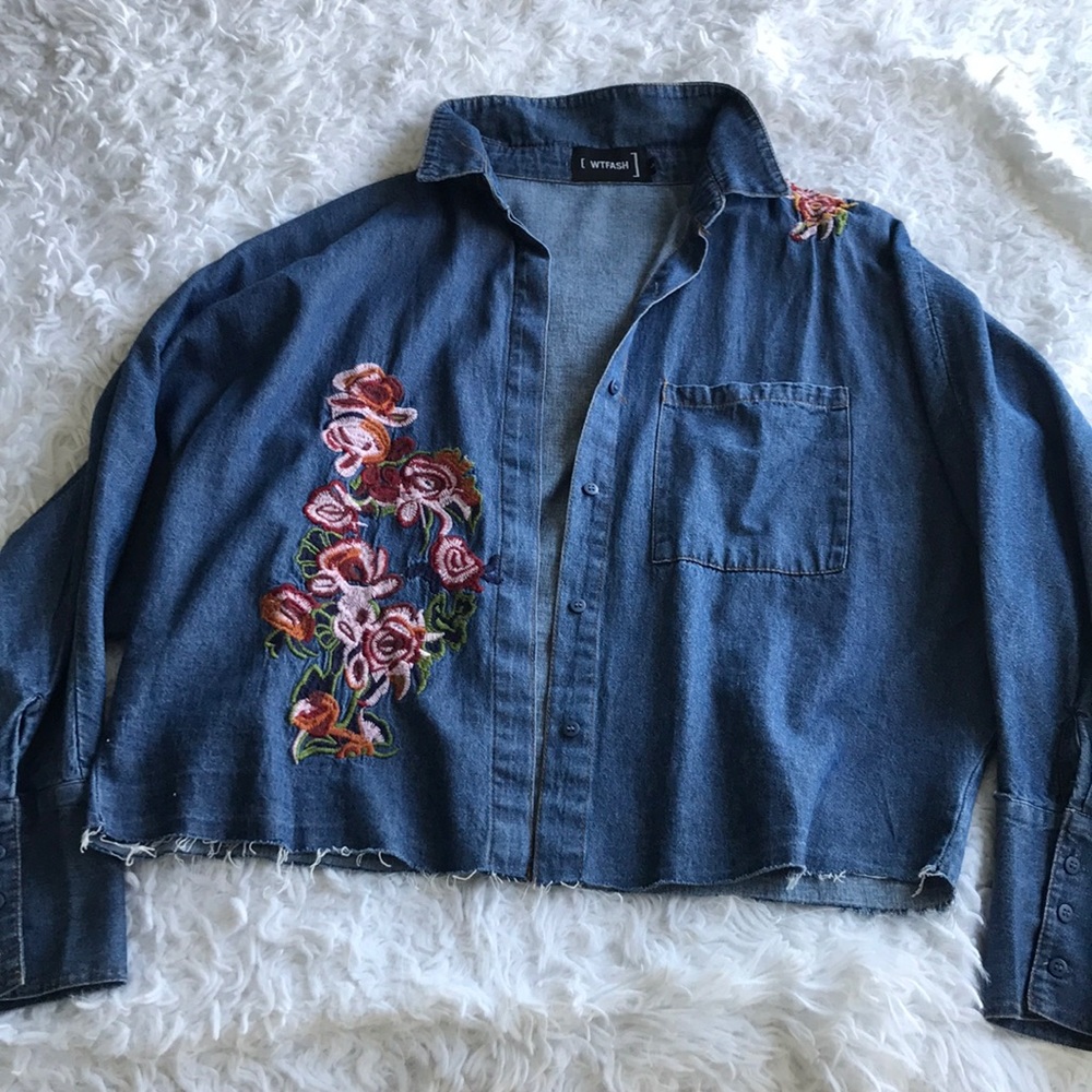 Oversized crop Jean shirt